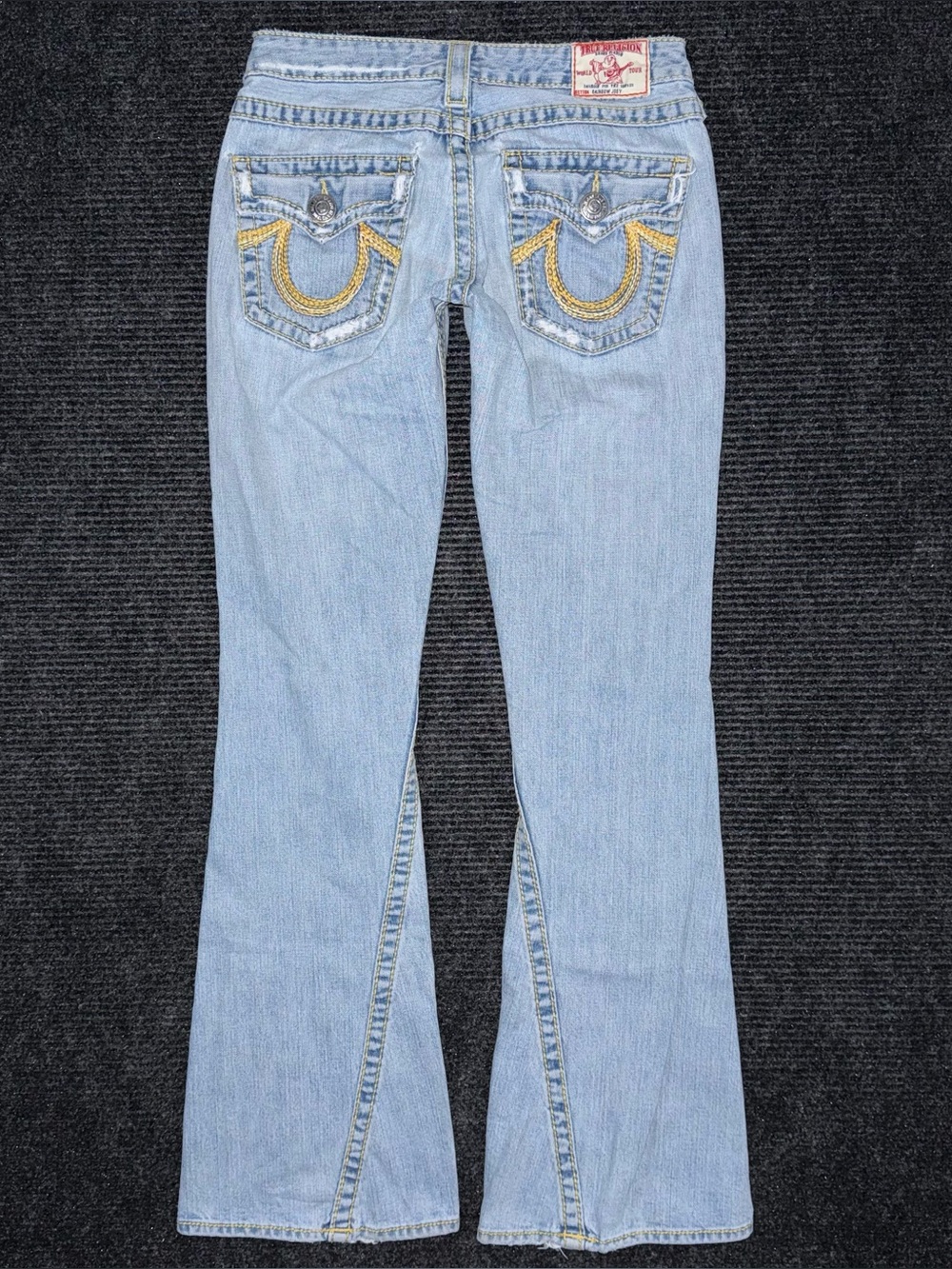 RARE Vintage True Religion Ultra Low Rise Twisted Flare Jeans Distressed 27 x 33 - Picture 3 of 14